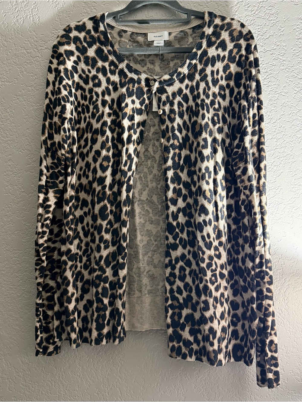 Old Navy Leopard Print Cardigan Sweater - Cream and Black